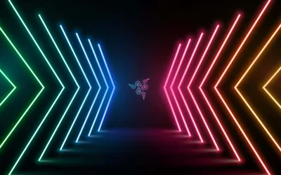 Razer Logo in a Neon Chevron Tunnel HD Wallpaper