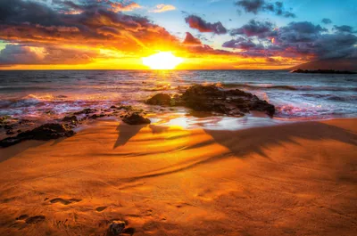 Sand Ripples Leading Into a Beach Sunset HD Wallpaper