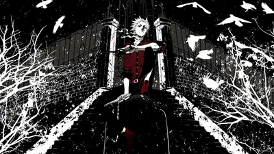 Red and Black Ink Anime Scene HD Wallpaper
