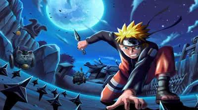Moonlit Naruto Dodging Shuriken HD Wallpaper