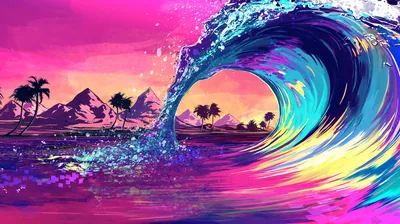 Retro Vaporwave Ocean Wave HD Wallpaper
