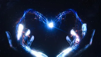 Hands Forming a Heart of Blue Light HD Wallpaper