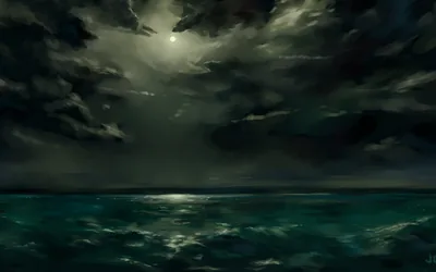 Moonlight on a Dark Green Sea HD Wallpaper