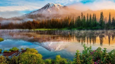 Mount Rainier Reflected at Sunrise HD Wallpaper