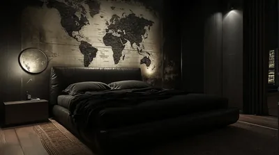 World Map Above a Black Bed HD Wallpaper