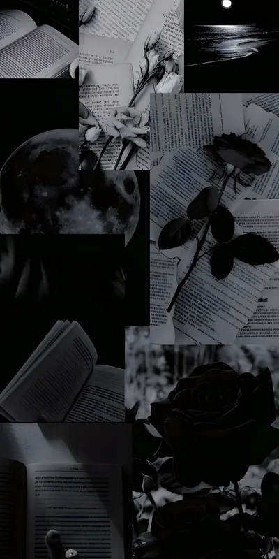 Dark Books and Roses Collage HD Phone Wallpaper
