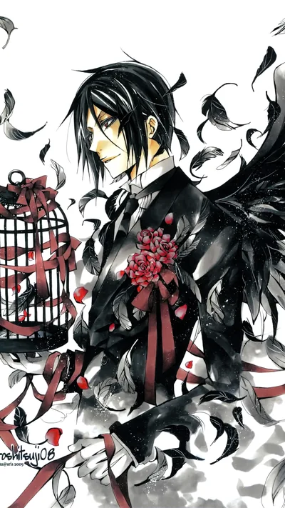 Phone wallpaper Black Butler, Anime, Wings