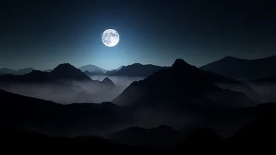 Moon over Misty Mountain Ridges HD Wallpaper