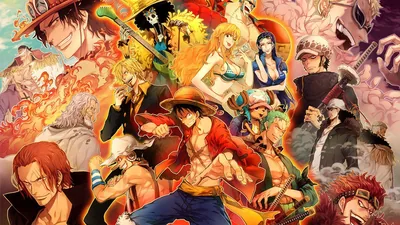 Fiery One Piece Character Collage HD Wallpaper