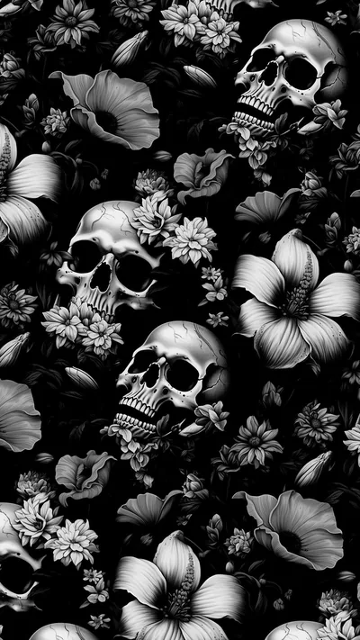 Skulls and Flowers Repeating Pattern HD Phone Wallpaper