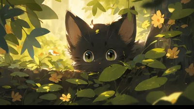 Kitten Hidden in Green Leaves HD Wallpaper