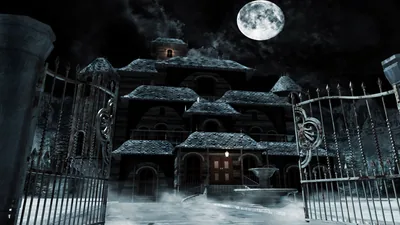 Fog Haunted Mansion With Moon In The Black Sky Background HD Movies Wallpapers
