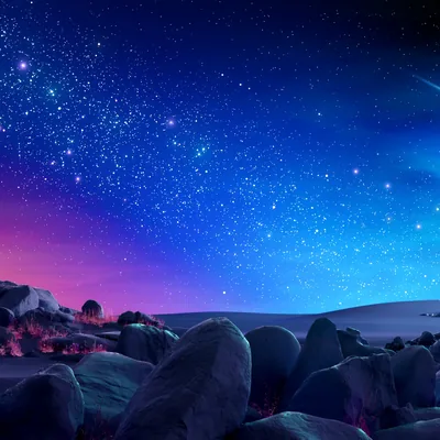 Starry Sky over a Rocky Desert HD Wallpaper