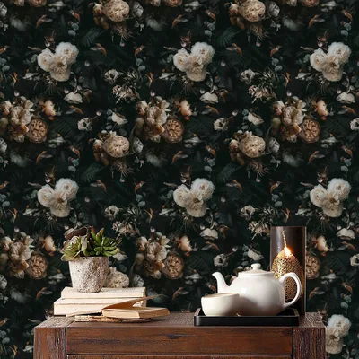 Winston Porter Maxden Peel & Stick Wallpaper Black Floral Roll & Reviews