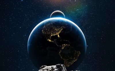 Asteroid View of Earth and Moon HD Wallpaper