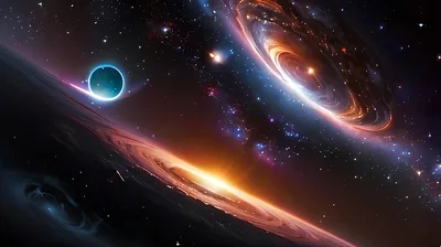 Two Galaxies and a Blue Planet HD Wallpaper