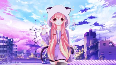 Cat Hoodie Girl on a Pastel Street HD Wallpaper