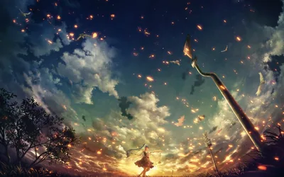 Fireflies Rising Into a Sunset Sky HD Wallpaper