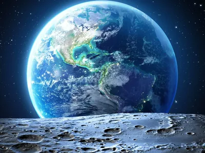 Blue Earth Over the Moon Surface HD Wallpaper