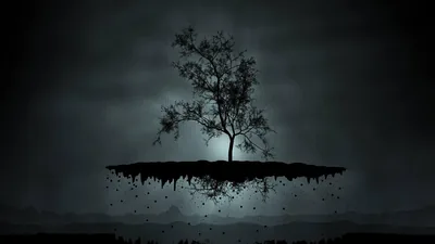 Lone Tree on a Floating Island at Night HD Wallpaper