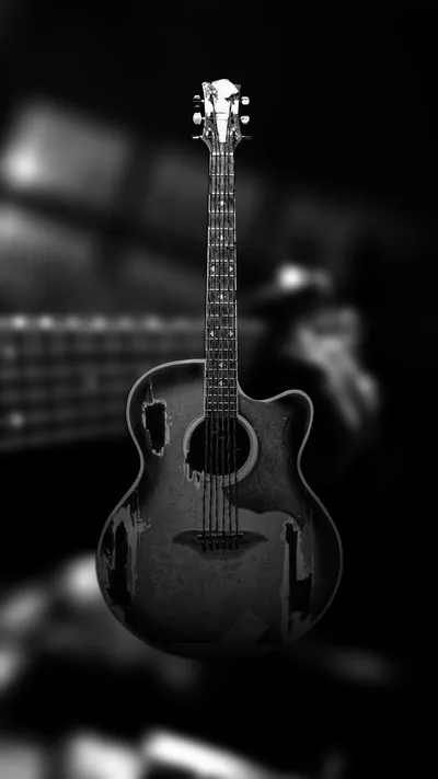 Acoustic Guitar in Black and White HD Phone Wallpaper