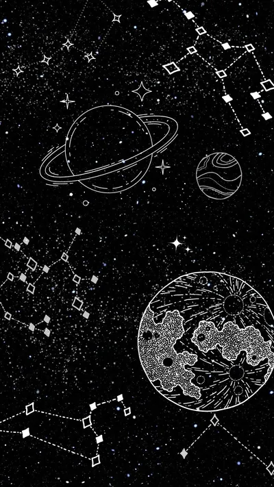 Constellations and Planets Line Art HD Phone Wallpaper
