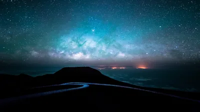 Green Milky Way over a Mountain Road HD Wallpaper