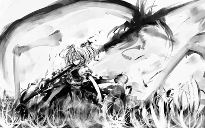 HD Wallpaper of Komachi Onozuka in Striking Black & White Anime Art