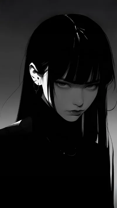 Black and White Anime Girl Portrait HD Phone Wallpaper