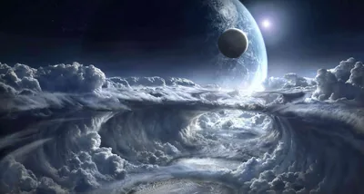 Cloud Vortex Under Two Moons HD Wallpaper