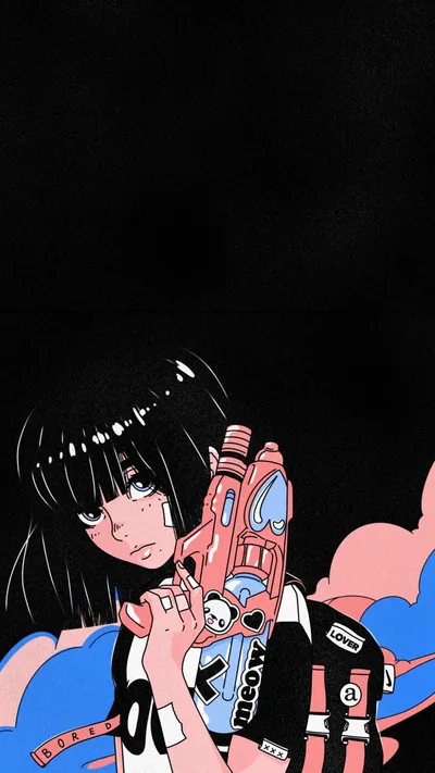 Girl with a Pink Water Gun on Black HD Phone Wallpaper