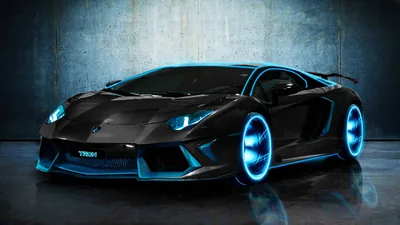 Tron-Style Lamborghini with Blue Light Rings HD Wallpaper