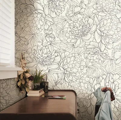 Wallpaper Peel and Stick Wallpaper Black White Floral Outline Removable