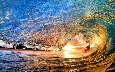 Inside a Barrel Wave at Sunset HD Wallpaper