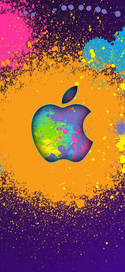 Colourful Apple Logo in Paint Splatter HD Phone Wallpaper