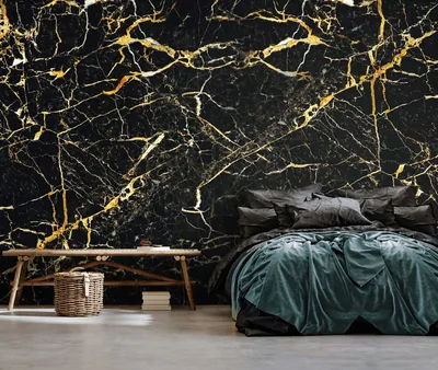 Black and Gold Marble Bedroom Wall HD Wallpaper