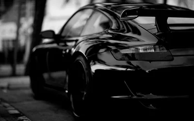 Monochrome Porsche Rear Quarter on a Street HD Wallpaper