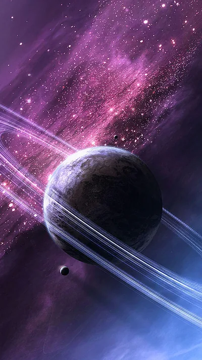 Gas Giant and Rings in Violet Space HD Phone Wallpaper