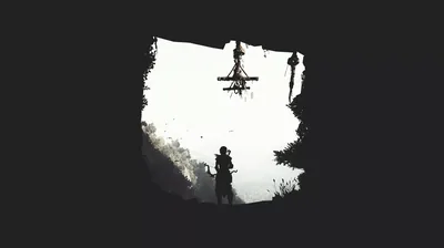 Silhouette in a Cave Opening in Monochrome HD Wallpaper