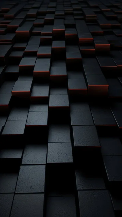 Black 3D Cubes with Orange Edge Glow HD Phone Wallpaper