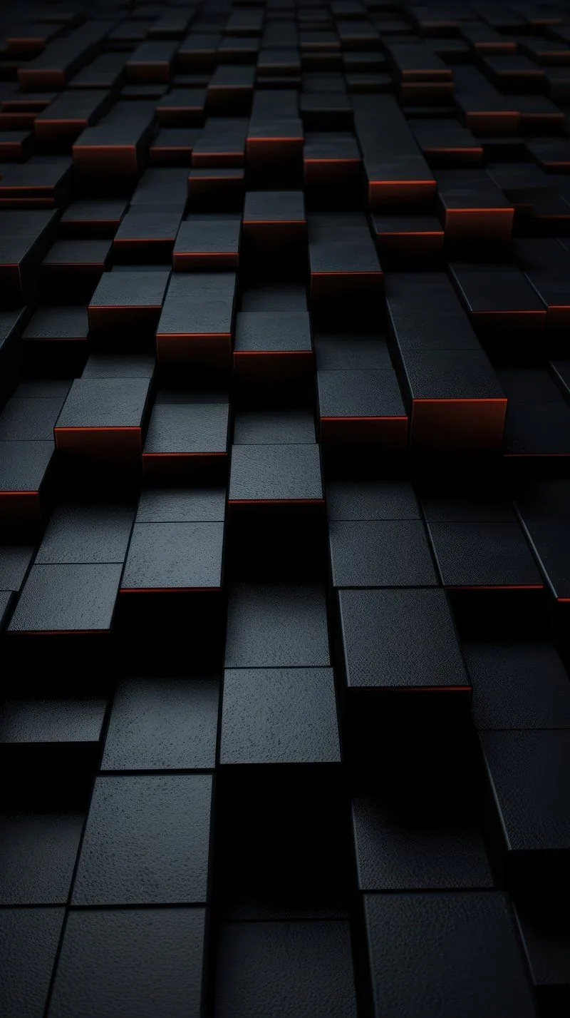 Rows of raised black blocks recede toward the horizon, a few of them catching warm orange light along their top edges.