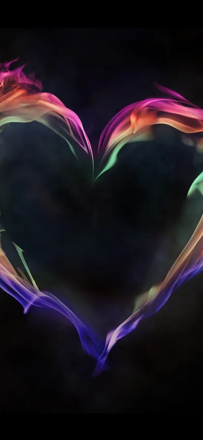 Colorful fire love heart, black background iPhone 16 17 Pro wallpaper, backgr