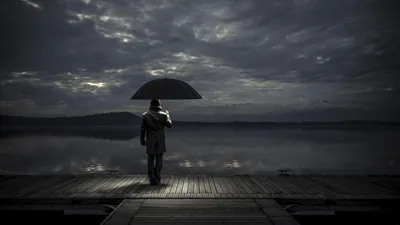 Umbrella Under Moonlit Storm Clouds HD Wallpaper