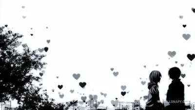 Boy and Girl Silhouettes with Hearts HD Wallpaper
