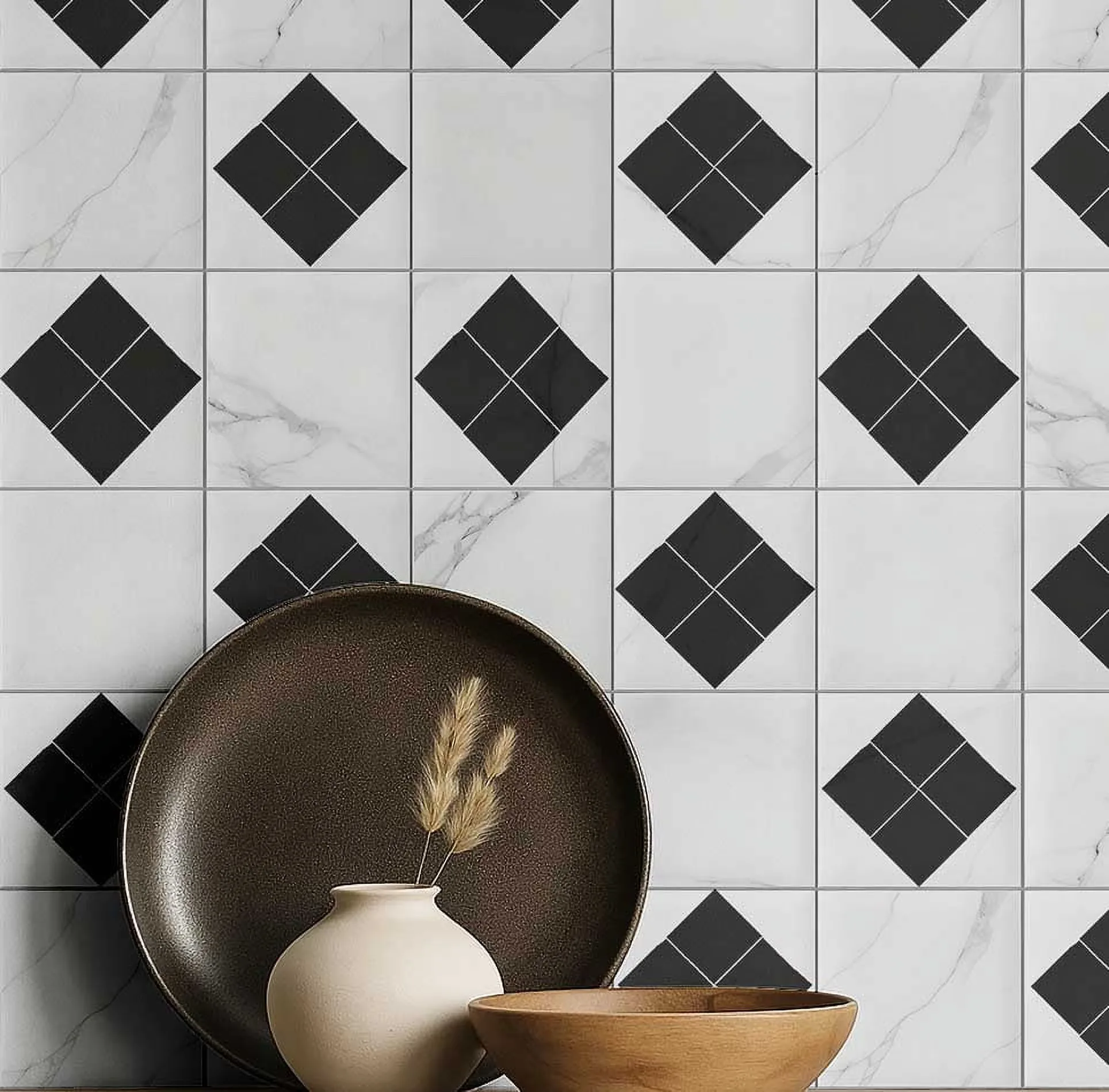 S4Sassy Self Adhesive Wallpaper, Square Tile Print Wallpaper, White Removable Diy Vinyl