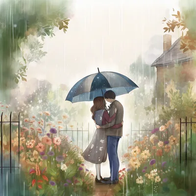 Romantic Couple On Bike In Rain