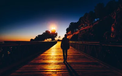 Evening Walk on a Wooden Pier HD Wallpaper