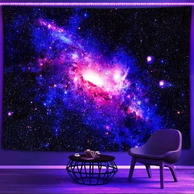 Purple Galaxy Tapestry in UV Room HD Wallpaper