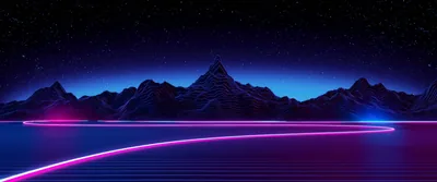Star Field over a Neon Mountain Range HD Wallpaper
