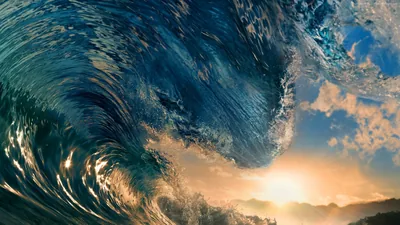 Breaking Wave Lit by the Setting Sun HD Wallpaper